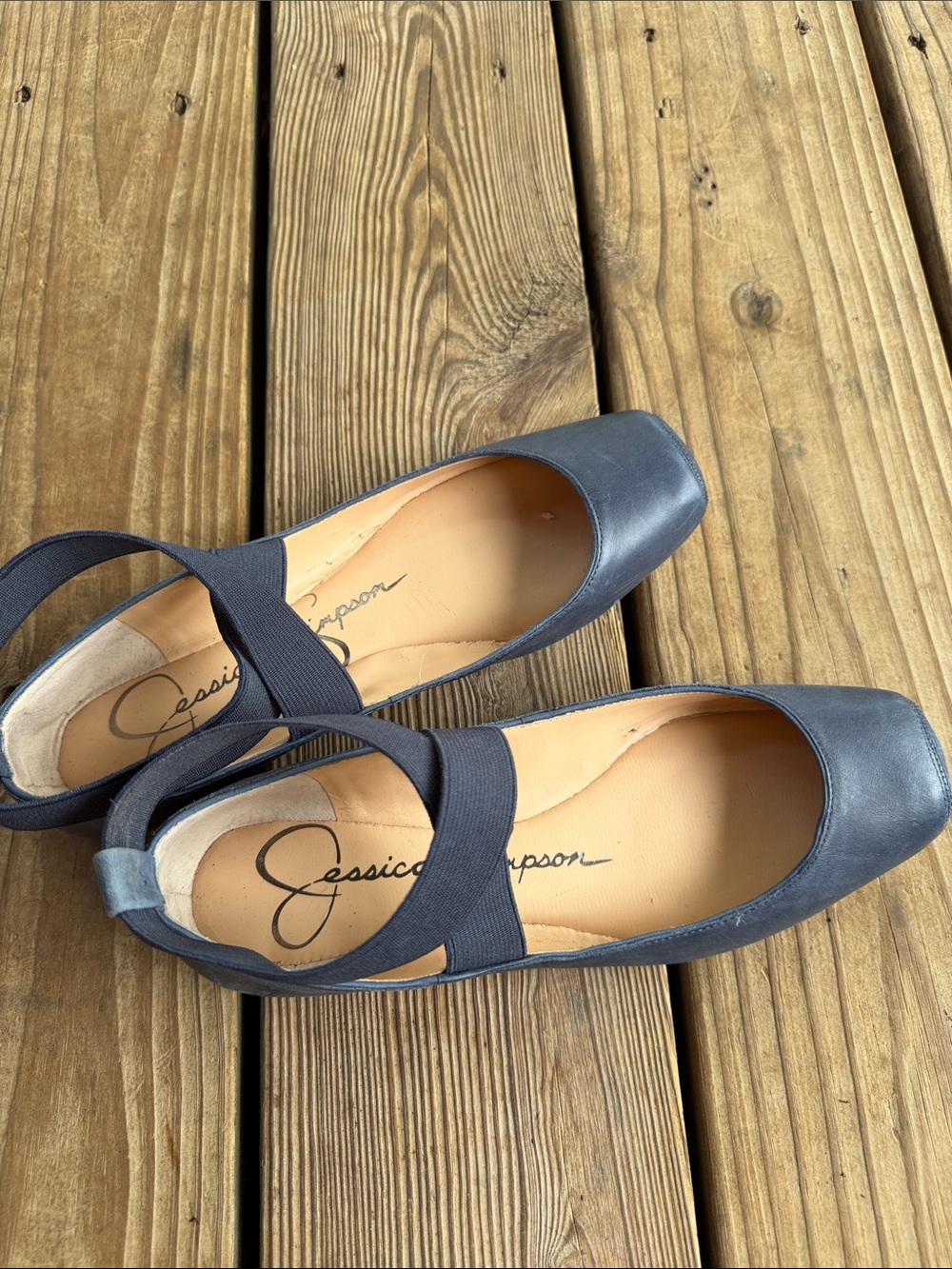 Jessica Simpson Navy Cross-Strap Square-Toe Flats